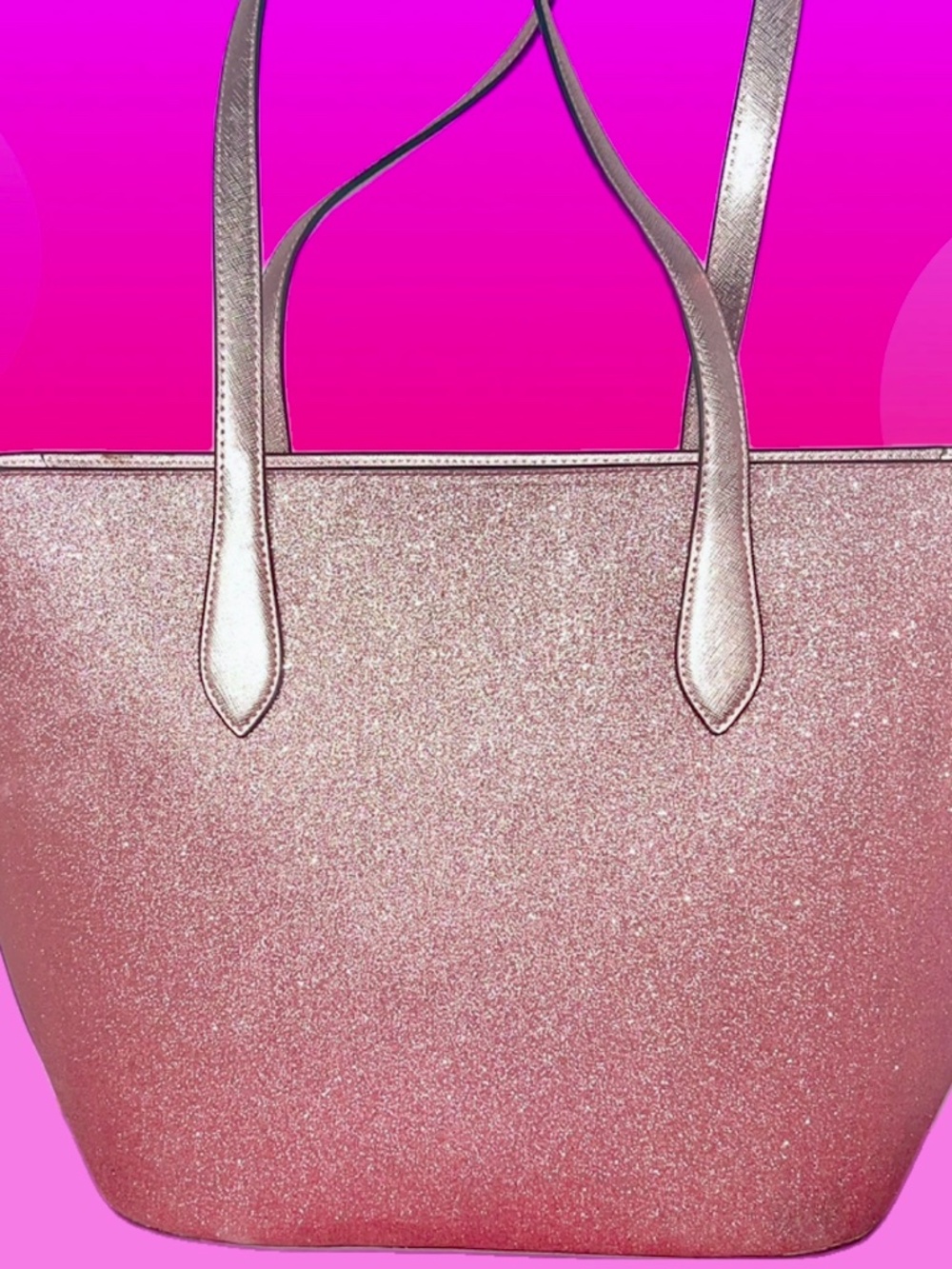 Kate Spade Large Pink Glitter Glimmer Tote w. Purple Butterfly - Picture 2 of 4